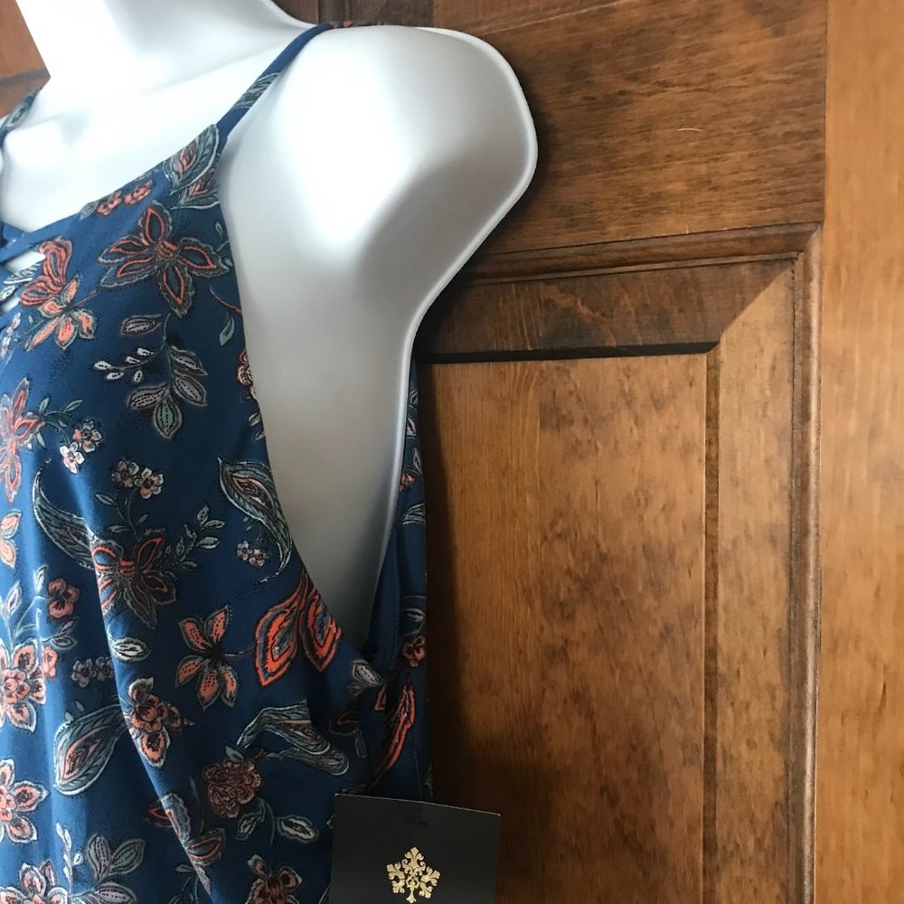 NWT Fortune + Ivy Blue w/Scattered Flowers Halter-Style Dress Large - Picture 5 of 10